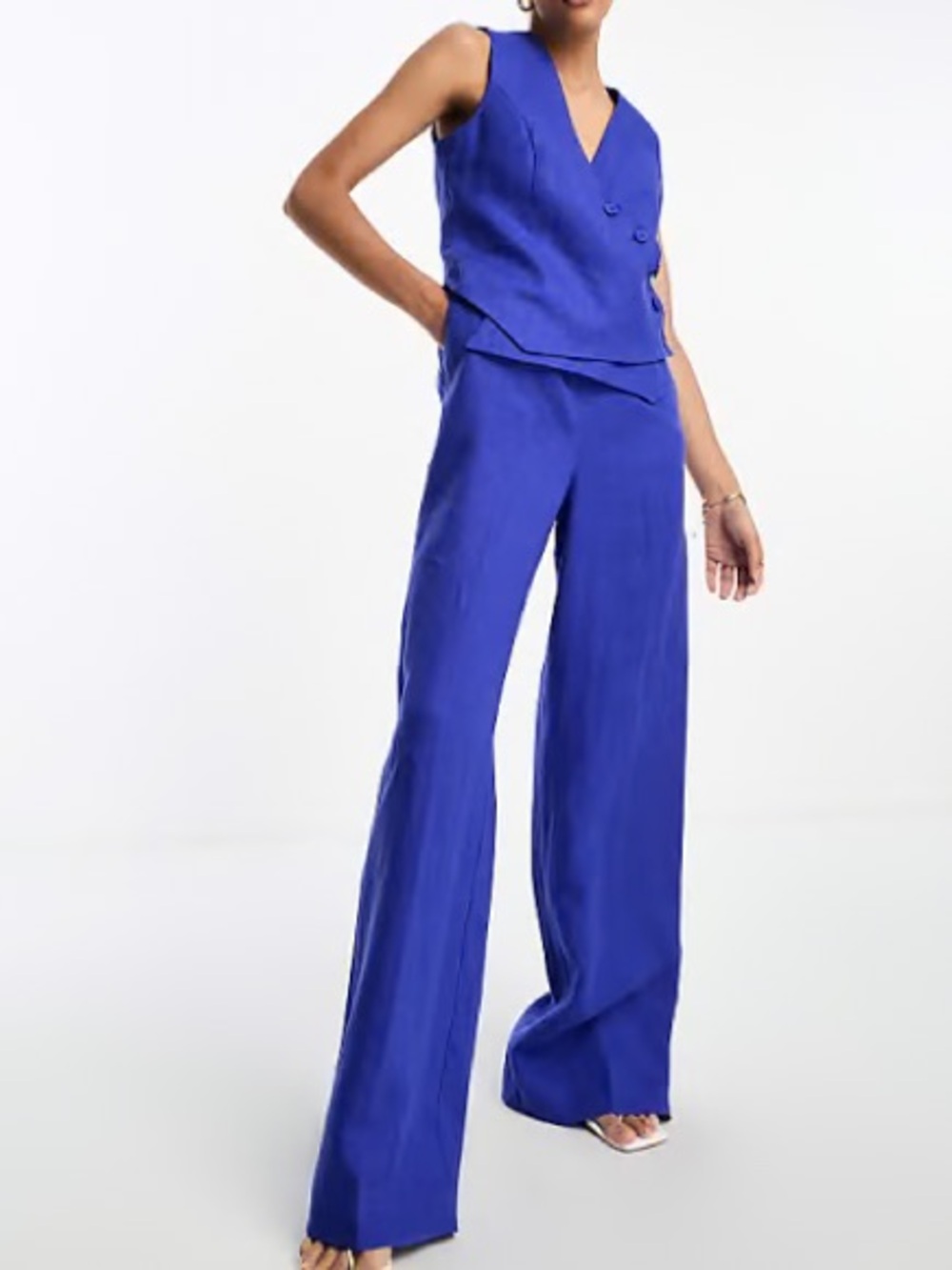 Mango blue linen vest set